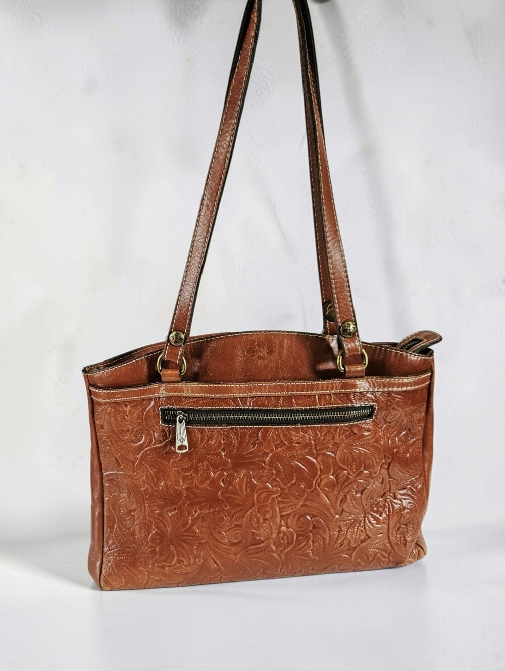 Patricia Nash Tooled Leather Poppy Tote Shoulder Bag in Embossed Florence Brown